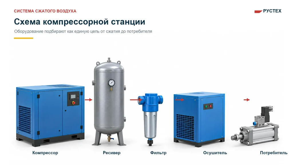 Схема промышленной компрессорной станции